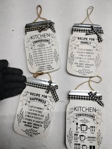 lot 62710 image: Mason Jar Plaques Set 4 Kitchen Conversion Recipe Wall Hangings