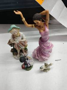 lot 62720 image: Figurine Lot 4 Pieces Porcelain Woman Child Animal Dancer