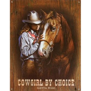 lot 1970 image: Cowgirl by Choice Gotta Ride Tin Sign - 12.5x16