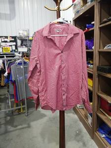 lot 2066 image: Express Fitted Button-Up Shirt Red White Striped XL