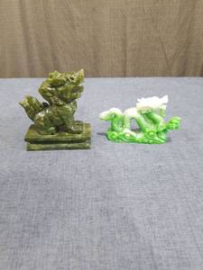lot 2079 image: Pair of Dragon Figurines Green and White