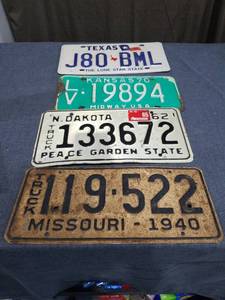 License Plate Lot 4 Plates Texas Kansas North Dakota Missouri