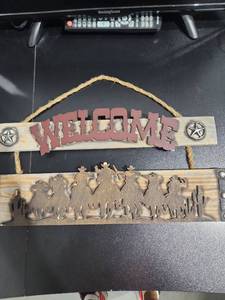 lot 9973 image: Welcome Wood Wall Hanging Sign with Desert Cutout Design