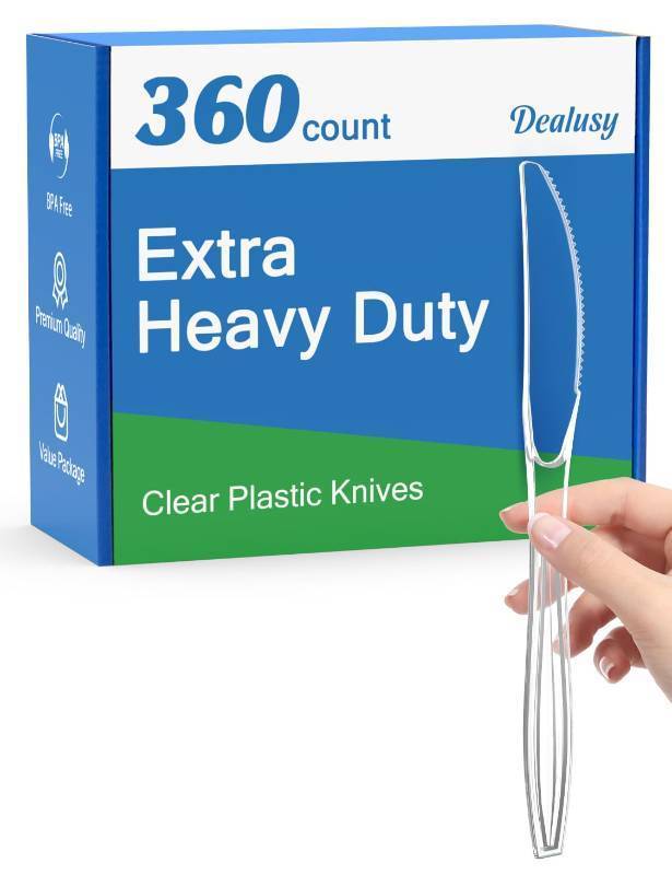 lot 46867 image: 360 Count Extra Heavy Duty Clear Plastic Knives Disposable - Retail $35