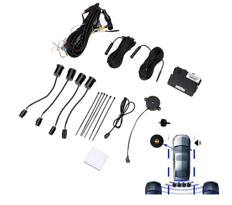 lot 46910 image: Blind Spot Detection System with 4 Probes. 12V Vehicle BSD Sensor Kit, Ultrasonic 0-5m Detection, 120 Horizontal Angle, IP67 , for XY-BSD500-4 Reverse System - Retail $90
