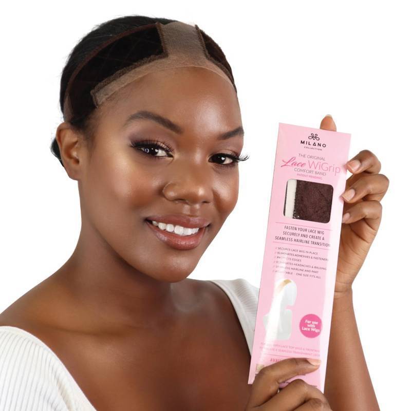 lot 46876 image: Premium Lace Wig Band for Women, Fully Adjustable & Reinforced Lace Wig Grip Band by Hairline, Comfortable and Secure Glueless Velvet Headband, Chocolate Brown - Retail $20