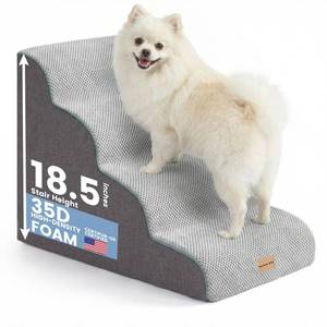 lot 59020 image: Gardner Pet 4-Step Dog Stairs for Small Dogs 18.5 H, Curved 4-Step Pet Stairs, Dog Steps for High Bed (18-20 in), Couch with Durable Non-Slip Waterproof Fabric Cover and CertiPUR-US Certified Foam - Retail $27
