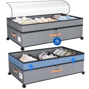 lot 59023 image: Storage Box,Under Bed Storage with Wheels 72L XXL Under the Bed Storage Containers Large, 10 Tall Adjustable Storage for Underbed with Lids, Rolling for Shoes, Clothes, Blankets, Grey - Retail $60