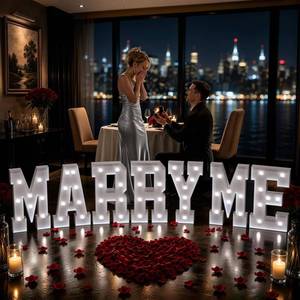 lot 59031 image: Marry Me Light Up Letters Marquee Letters 2FT Party Decorations - Retail $90