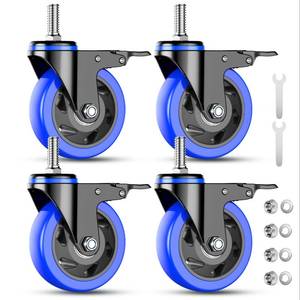 lot 59042 image: 3 Inch Caster Wheels Heavy Duty Stem Caster 1600Lbs, Threaded Stem Casters 38-16 x 1(Stem Diameter 38, Stem Length 1), Safety Locking Caster Set of 4, Industrial Castor Wheels for Cart,Furniture - Retail $25