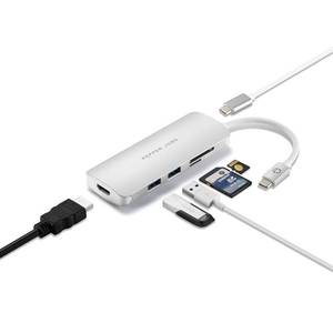 lot 59050 image: USB C Hub, 6 in 1 USB C to HDMI Adapter Hub, 100W PD Port, Ethernet Port, 2 X USB 3.0 Ports, TFSD Port, Docking Station Compatible for MacBook ProAir, Chromebook, Dell XPS, HP and Type C Devices - Retail $30