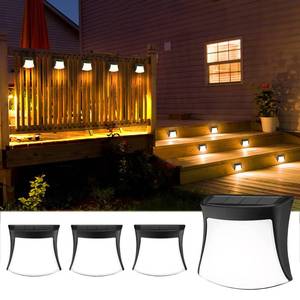 lot 59055 image: Solar Deck Lights Outdoor Waterproof 4 Pack, 30LM LED Solar Lights Outdoor Fence Lights for Garden, Yard, Patio, Stairs, Step Decoration and Pathway, (Warm White) - Retail $17