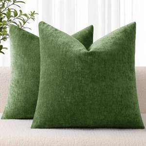 lot 59067 image: Soft Chenille Moss Green Throw Pillow Covers 18X18 Set of 2 - Retail $13