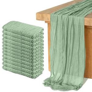 lot 59072 image: 12 Pack Cheesecloth Table Runner, Runner Gauze Boho Wedding Decor Romantic Table Runner for Wedding Birthday Party(35 x 118) (Sage Green) - Retail $33