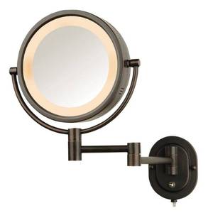lot 64252 image: HL65BZ 8-Inch Lighted Wall Mount Makeup Mirror with 5x Magnification  Bronze Finish - Retail $56