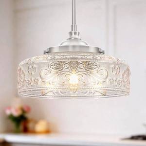 lot 64256 image: Brushed Nickel Pendant Light with Clear Glass Lampshade, 3-Light Adjustable Pendant Lights Kitchen Island, Vintage Kitchen Pendant Light Ceiling Hanging Lights for Dining Room Hallway Bathroom, E123 - Retail $80