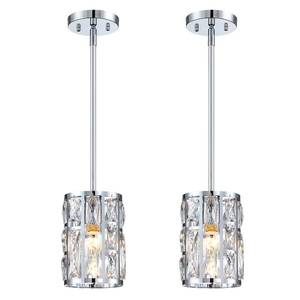 lot 64270 image: Modern Crystal Pendant Light Fixture 2-Pack Chrome Finish Hanging Lighting Crystal Chandelier for Kitchen Island - Retail $91