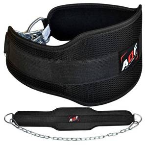 lot 64274 image: Dip Belt with 36 Steel Chain - Neoprene Padded Back Support Belt Secure Carabiners for Weighted Pull ups, Dips, Gym, Powerlifting - Retail $20