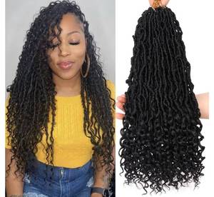 lot 64303 image: 24 Inch Faux Locs Crochet Hair With Curly Ends Goddess Soft Locs 1B#, 8 Packs Synthetic Pre-looped Black Bohemian Locs Crochet - Retail $20