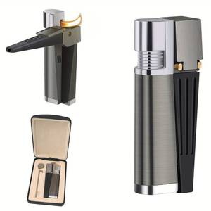 lot 64304 image: Foldable Metal Lighter 2-in-1 Retro Portable Lighters with Leather Gift Box, Refillable Butane Gas Soft Flame Lighter Set, Unique Gifts for Men and Women (Without Gas), INSIDE OF CASE HAS CRACKS. - Retail $15
