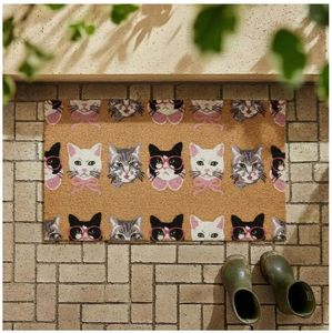 lot 64313 image: Black Cat Door Mat Cute Funny Welcome Front Door Mat Indoor Entrance, Rustic Artificial Coir Doormat Rugs for Cats Lovers Owners Porch Entry Patio Kitchen Decor 30x17in (Cats) - Retail $23