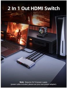 lot 64321 image: llano HDMI 2.1 Switch 2 in 1 Out, 8K60Hz with Remote, 4K120Hz240Hz, VRR, HDR10, Dolby Atmos, CEC, 48Gbps,HDMI Switcher for PS5, Xbox, Switch, Roku, Fire Stick, Apple TV - Retail $12