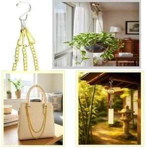 lot 64324 image: 10 Pcs Fine Hanging Chain(1.2mm Dia.) Small Hang Bracket Decorative Replacement Link Chains Hooks for Sign Planter Bird Feeders,4 inch Long Gold Metal Chains and 5 Pcs Swivel S-Hooks - Retail $7