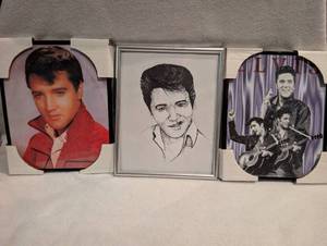 lot 1002 image: Framed Memorabilia Lot 3 Pieces Portrait Drawing Photo