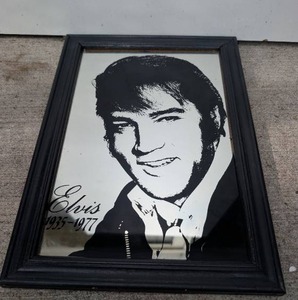 lot 1006 image: Framed Black and White Portrait Print Elvis 1935-1977