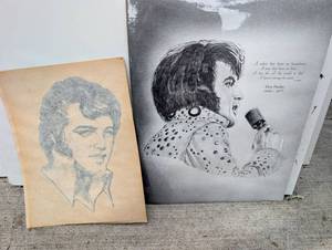 lot 1009 image: Elvis Presley Commemorative Print and Portrait Drawings Lot 1935-1977