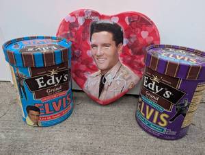 lot 1015 image: Edys Grand Ice Cream Collectors Edition Elvis 3-Pack Heart Tin