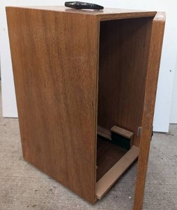 lot 2001 image: Wood Cabinet with Locking Door Carry Handle and Interior Tray