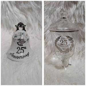 lot 3506 image: Kutani 25th Anniversary Commemorative Bell and Glass Jar Set