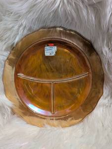 lot 3507 image: Vintage Normandie Amber Glass Divided Plate - 2 ct
