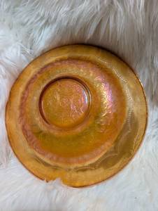 Vintage Normandie Amber Glass Bowl with Embossed Ornamental Design - 2 ct