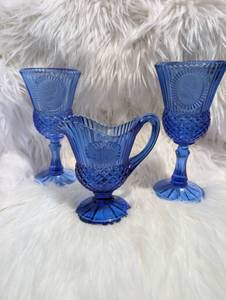 Vintage Avon by Fostoria Cobalt Blue George and Martha Washington 3-Piece Set&nbsp;