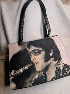 lot 5601 image: Black and White Elvis Presley&nbspTote Bag with Studded Leather Handles