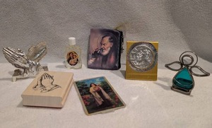 lot 7005 image: Religious Devotional Collectibles Lot Rubber Stamps Medals Cards
