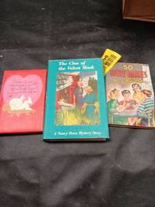 lot 33698 image: Vintage childrens card game, The clue of the Velvet Mask book along with Valentine to loved one book