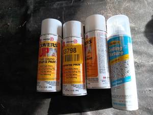 lot 22798 image: Set of 3 Stain sealing spray paint cans, one can of Texture ceiling spray