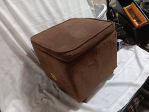 lot 33853 image: Brown Suede Footrest with hidden storage on rolling wheels