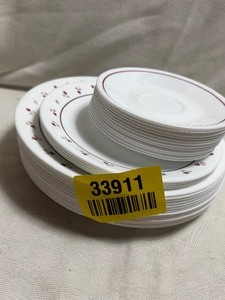 lot 33911 image: Lot of Vintage Corelle Burgandy Rose Dinner Plates.