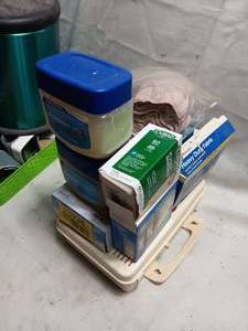 lot 33938 image: Lot of Medical Supplies - Gloves  Band Aids  petroleum Jelly & First Aid Kit.