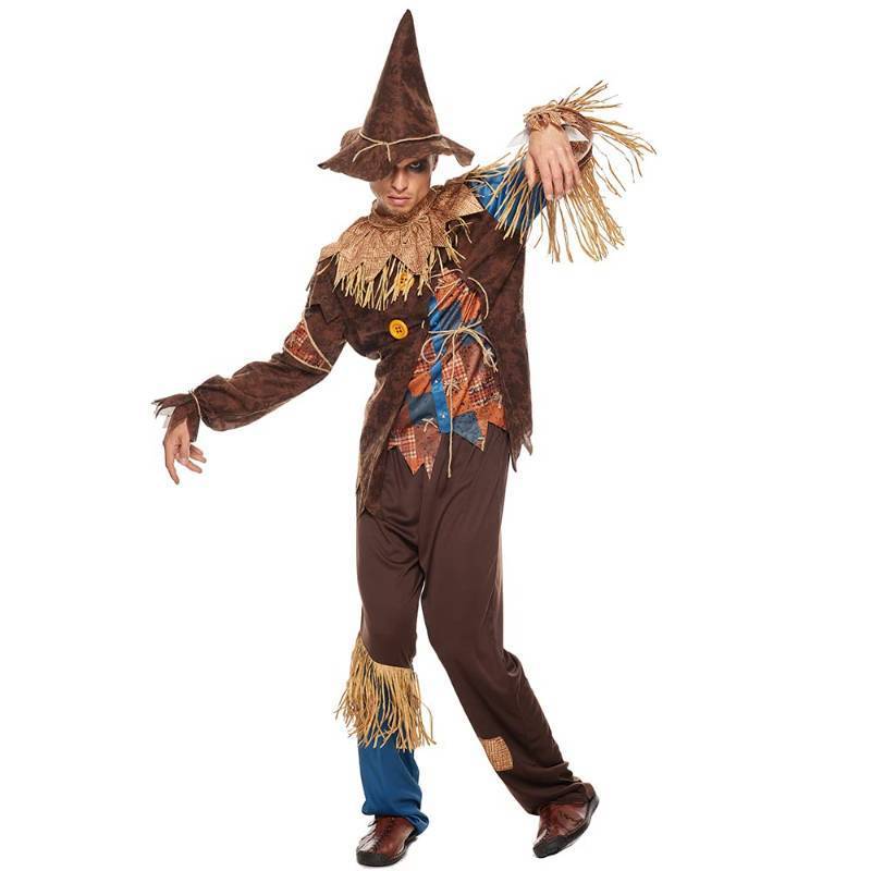 lot 18087 image: Mens Scarecrow Costume Deluxe Adult Halloween Straw Wizard Kit (missing pants) only top and hat - Retail $37