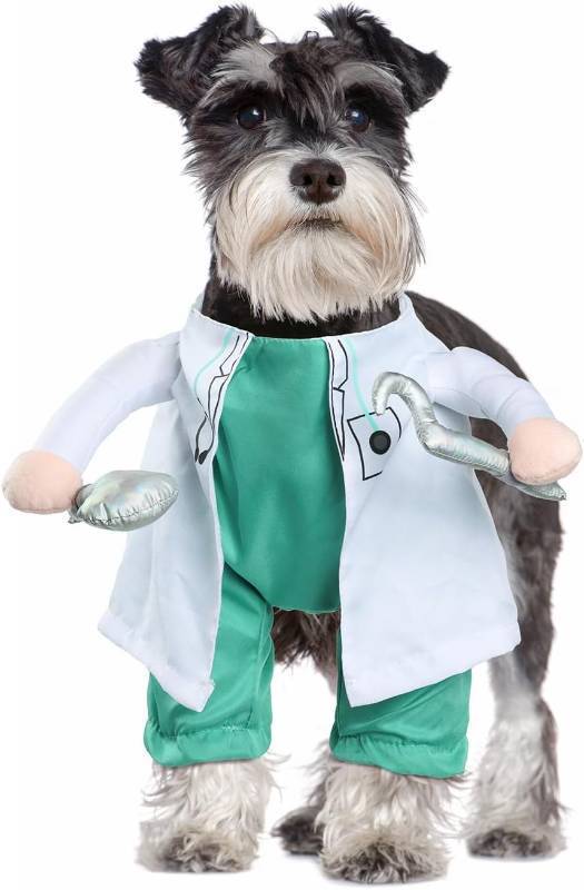 lot 18173 image: Dog Halloween Dentist Costume - Pet Doctor Dress Up Costume Funny Apparel Uniform Adjustable Doctor Cosplay Outfit for Small dog - Retail $18