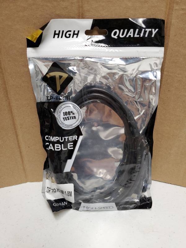 lot 18208 image: Computer Cable DP to HDMI 1.8M High-Speed - Retail $13