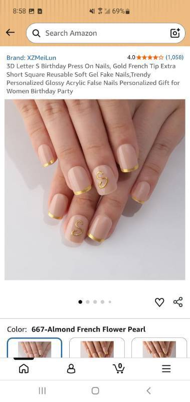 lot 18213 image: 3D Letter S Birthday Press On Nails Gold French Tip Square - Retail $8