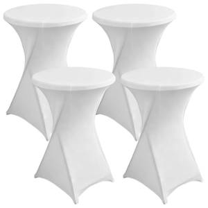lot 73570 image: 4 Pcs Cocktail Table Covers, 29.9-31.9 in (76-81 cm) x 41.3-43.3 in (105-110 cm) Fitted Stretch Cocktail Tablecloth, White Round Table Cover, Polyester Tablecloth for Wedding, Party - Retail $25