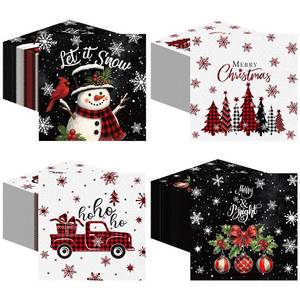 lot 73578 image: 200 Pcs Christmas Napkins, Christmas Black and White Snowman - Retail $16