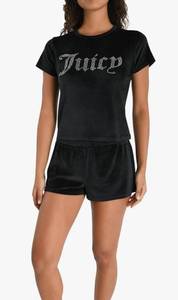 lot 73582 image: Juicy Couture Womens 2 Piece Velvet Fleece Short Sleeve Shirt and Pajama Shorts Lounge Sleepwear Set, pink M - Retail $36